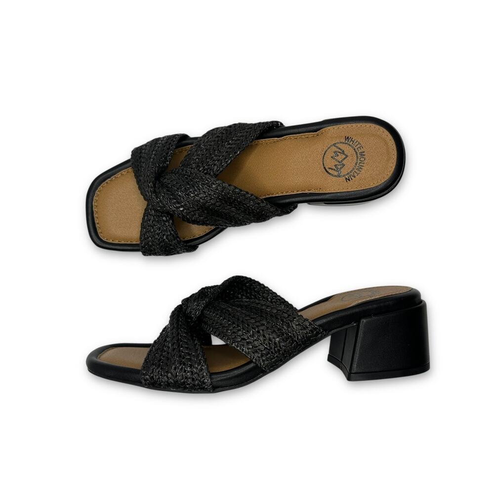White Mountain Women's Mills X-Strap Heeled Sandal Size 9 Black Woven Sandals